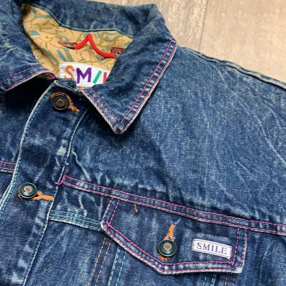 Womens Vintage SMILE‎ Western Indian Denim Jean Jacket - Picture 6 of 12